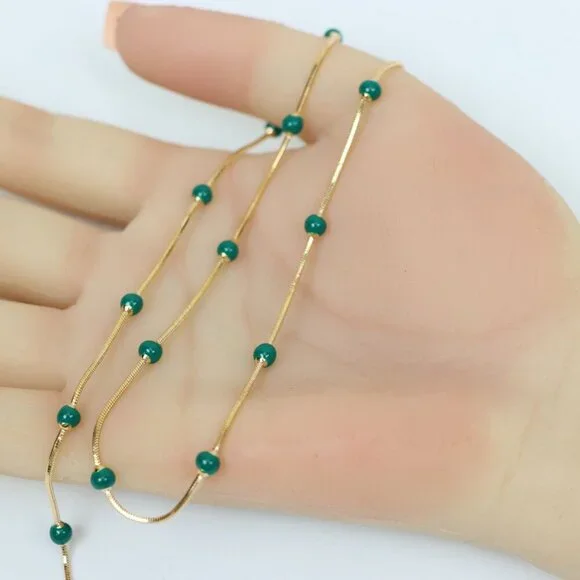 "Rose Gold Necklace with Green Beads, XPNL0132 - Picture 11 of 12